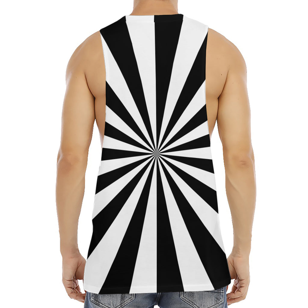 Black And White Radial Rays Print Men's Muscle Tank Top