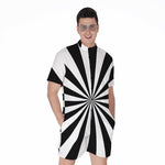 Black And White Radial Rays Print Men's Rompers