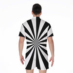 Black And White Radial Rays Print Men's Rompers