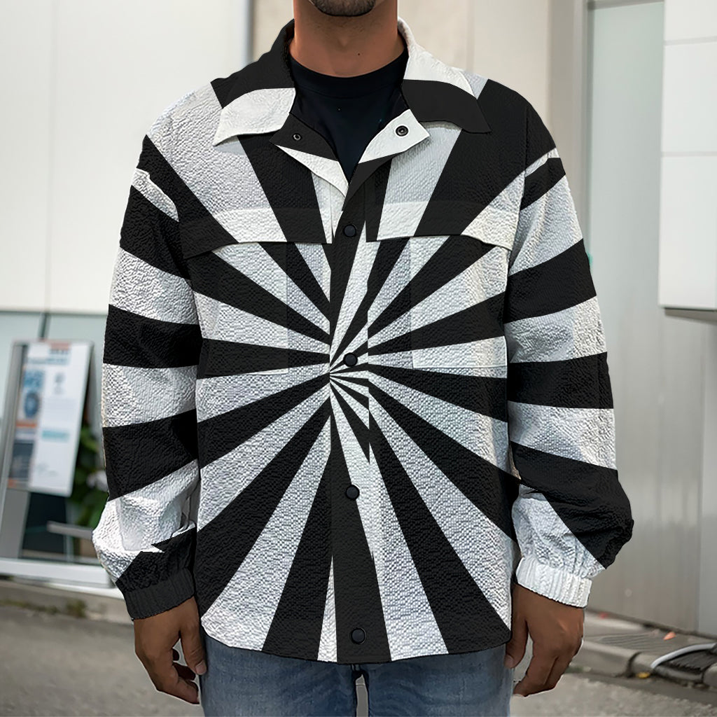 Black And White Radial Rays Print Men's Shirt Jacket