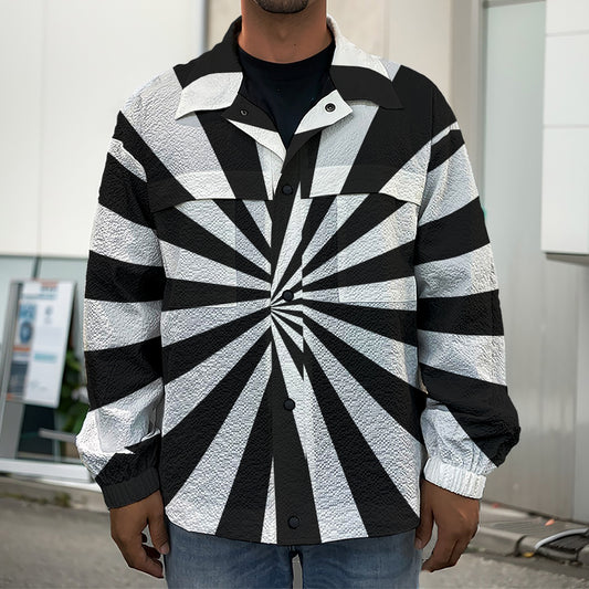Black And White Radial Rays Print Men's Shirt Jacket
