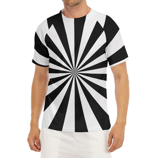 Black And White Radial Rays Print Men's Short Sleeve Rash Guard