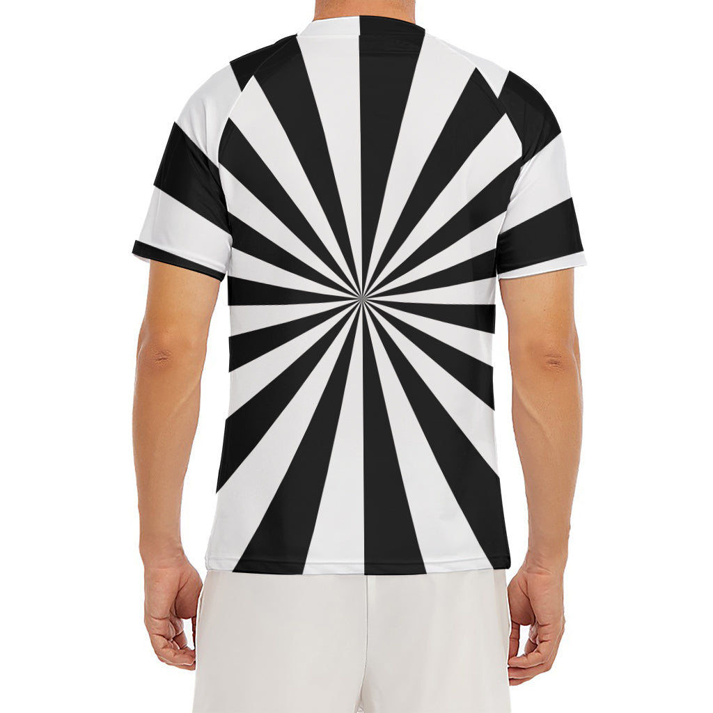 Black And White Radial Rays Print Men's Short Sleeve Rash Guard