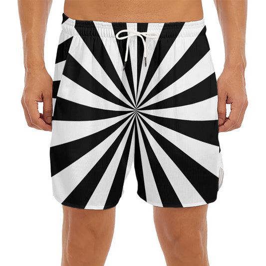 Black And White Radial Rays Print Men's Split Running Shorts