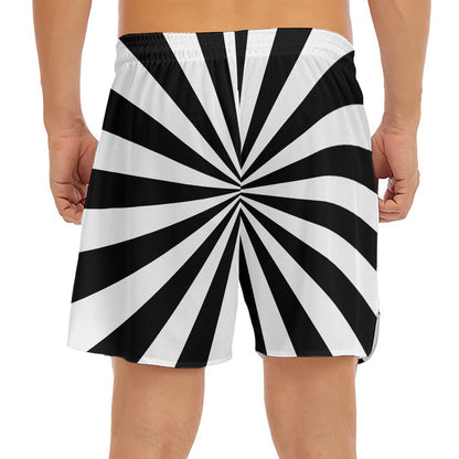 Black And White Radial Rays Print Men's Split Running Shorts