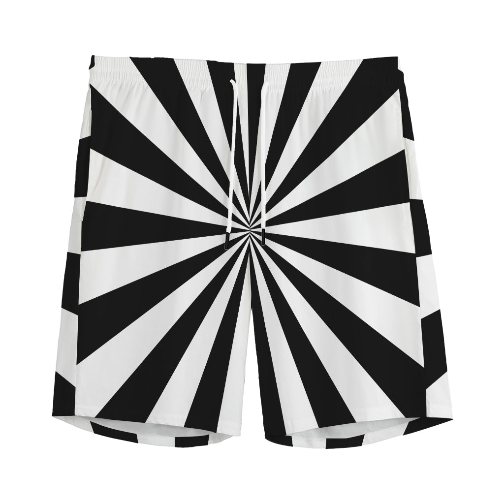 Black And White Radial Rays Print Men's Sports Shorts