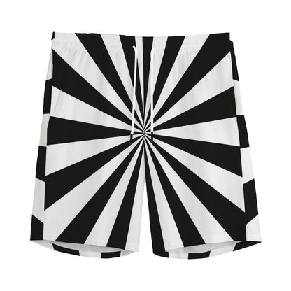 Black And White Radial Rays Print Men's Sports Shorts
