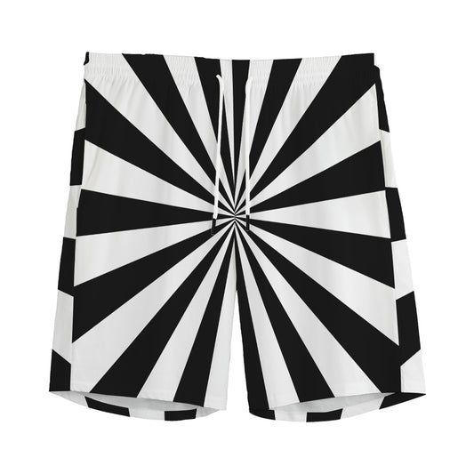 Black And White Radial Rays Print Men's Sports Shorts