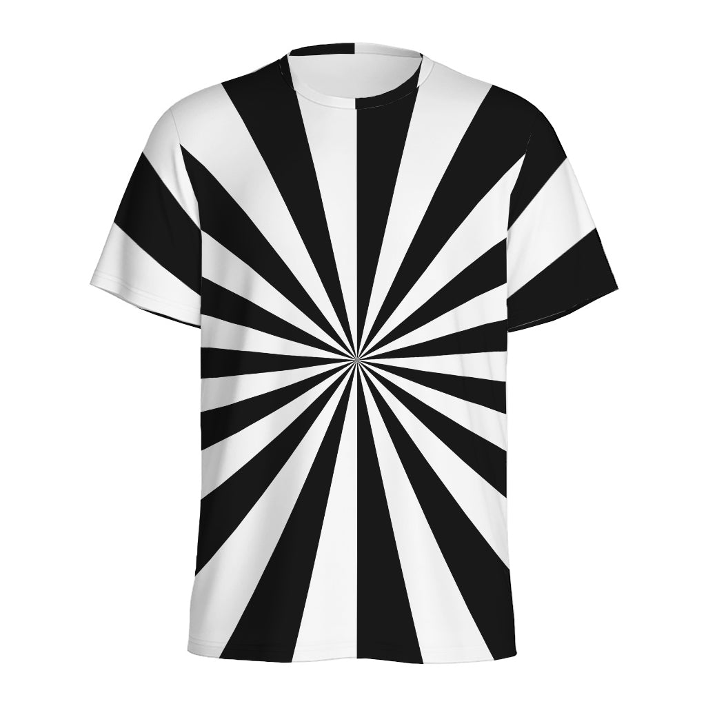 Black And White Radial Rays Print Men's Sports T-Shirt