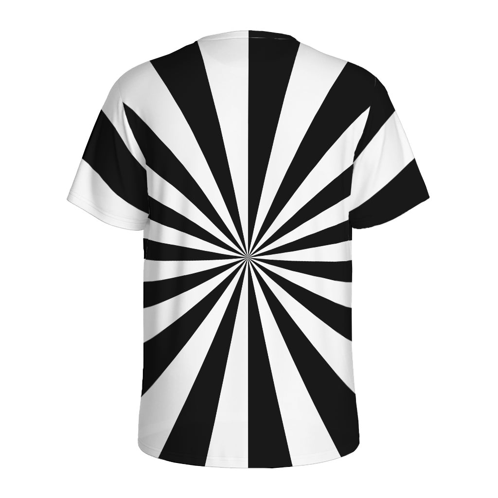 Black And White Radial Rays Print Men's Sports T-Shirt