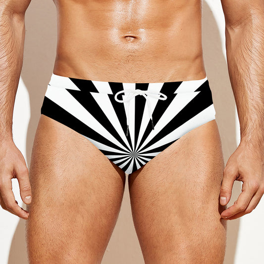 Black And White Radial Rays Print Men's Swim Briefs