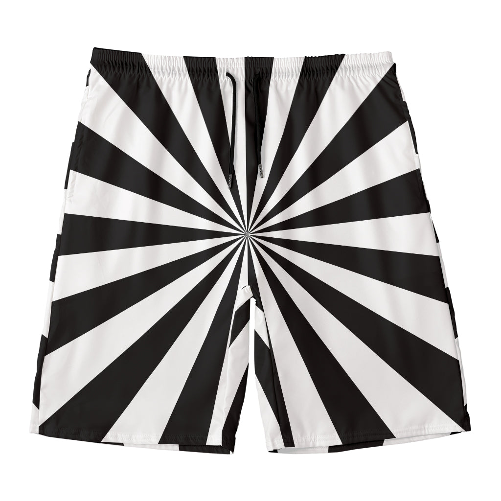 Black And White Radial Rays Print Men's Swim Trunks