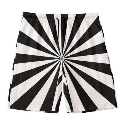Black And White Radial Rays Print Men's Swim Trunks
