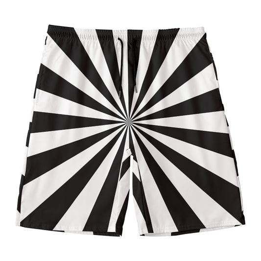 Black And White Radial Rays Print Men's Swim Trunks