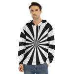 Black And White Radial Rays Print Men's Velvet Pullover Hoodie