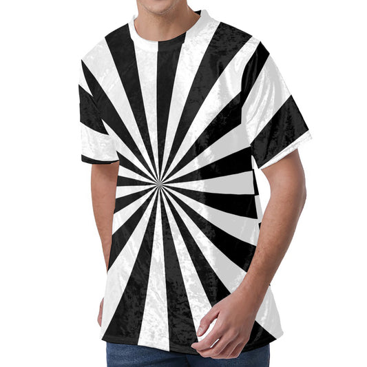 Black And White Radial Rays Print Men's Velvet T-Shirt