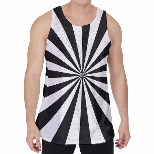 Black And White Radial Rays Print Men's Velvet Tank Top