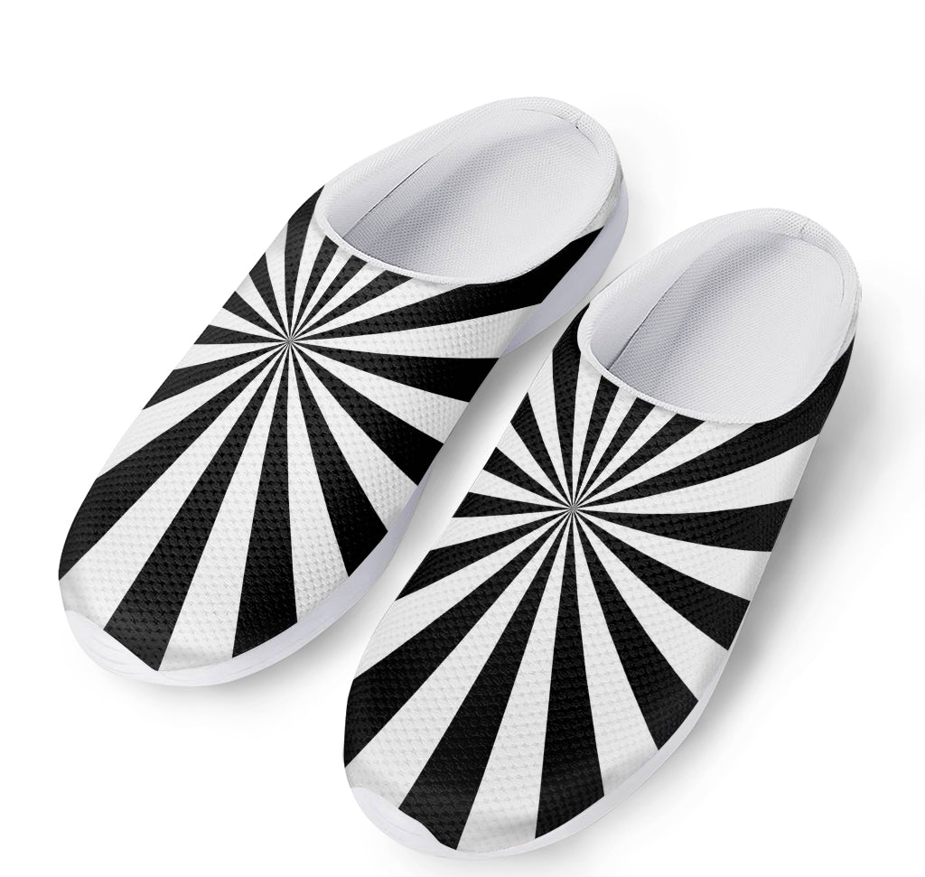 Black And White Radial Rays Print Mesh Casual Shoes