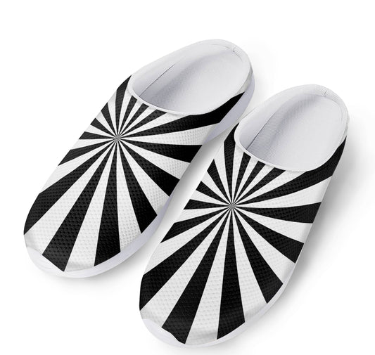 Black And White Radial Rays Print Mesh Casual Shoes