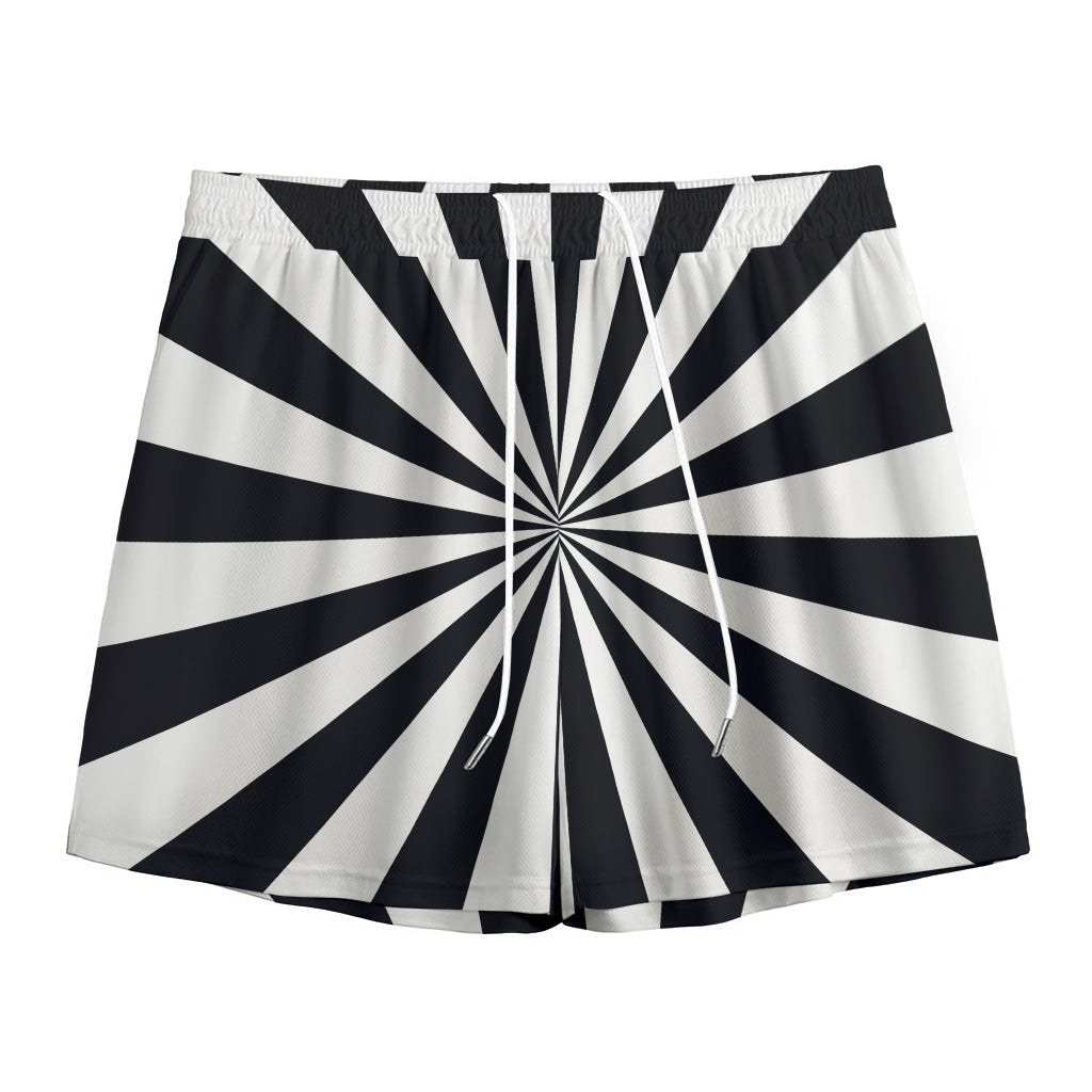 Black And White Radial Rays Print Mesh Shorts
