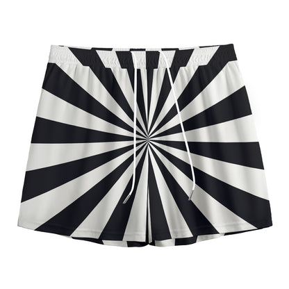 Black And White Radial Rays Print Mesh Shorts