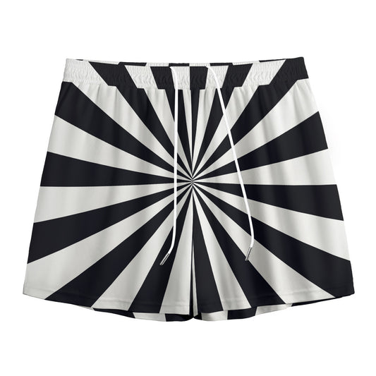 Black And White Radial Rays Print Mesh Shorts