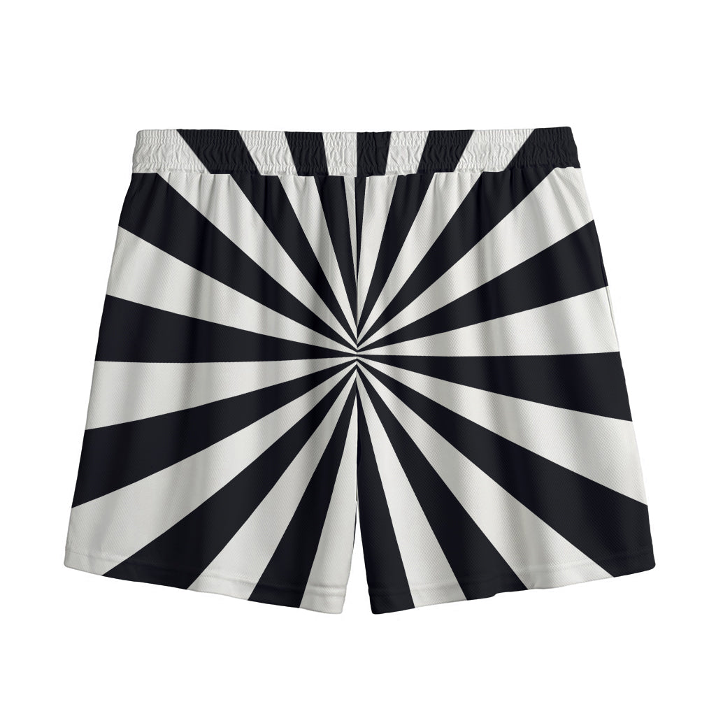 Black And White Radial Rays Print Mesh Shorts