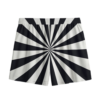 Black And White Radial Rays Print Mesh Shorts