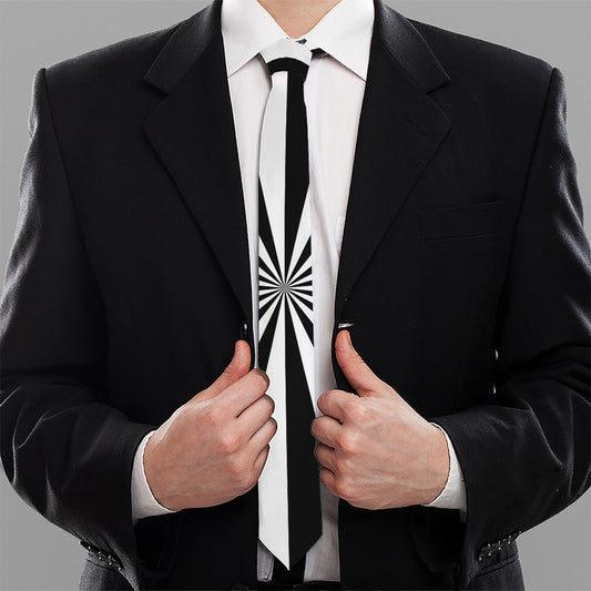 Black And White Radial Rays Print Necktie