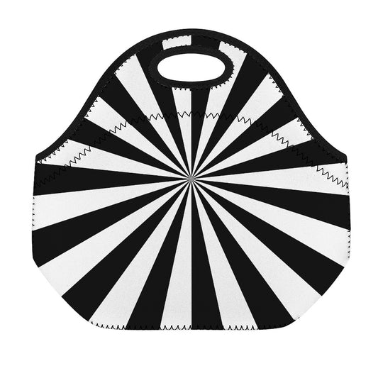 Black And White Radial Rays Print Neoprene Lunch Bag