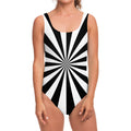 Black And White Radial Rays Print One Piece Swimsuit
