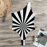 Black And White Radial Rays Print One Shoulder Bodysuit