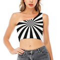 Black And White Radial Rays Print One Shoulder Crop Top
