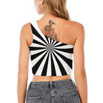 Black And White Radial Rays Print One Shoulder Crop Top