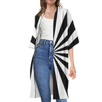 Black And White Radial Rays Print Open Front Beach Cover Up