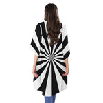 Black And White Radial Rays Print Open Front Beach Cover Up
