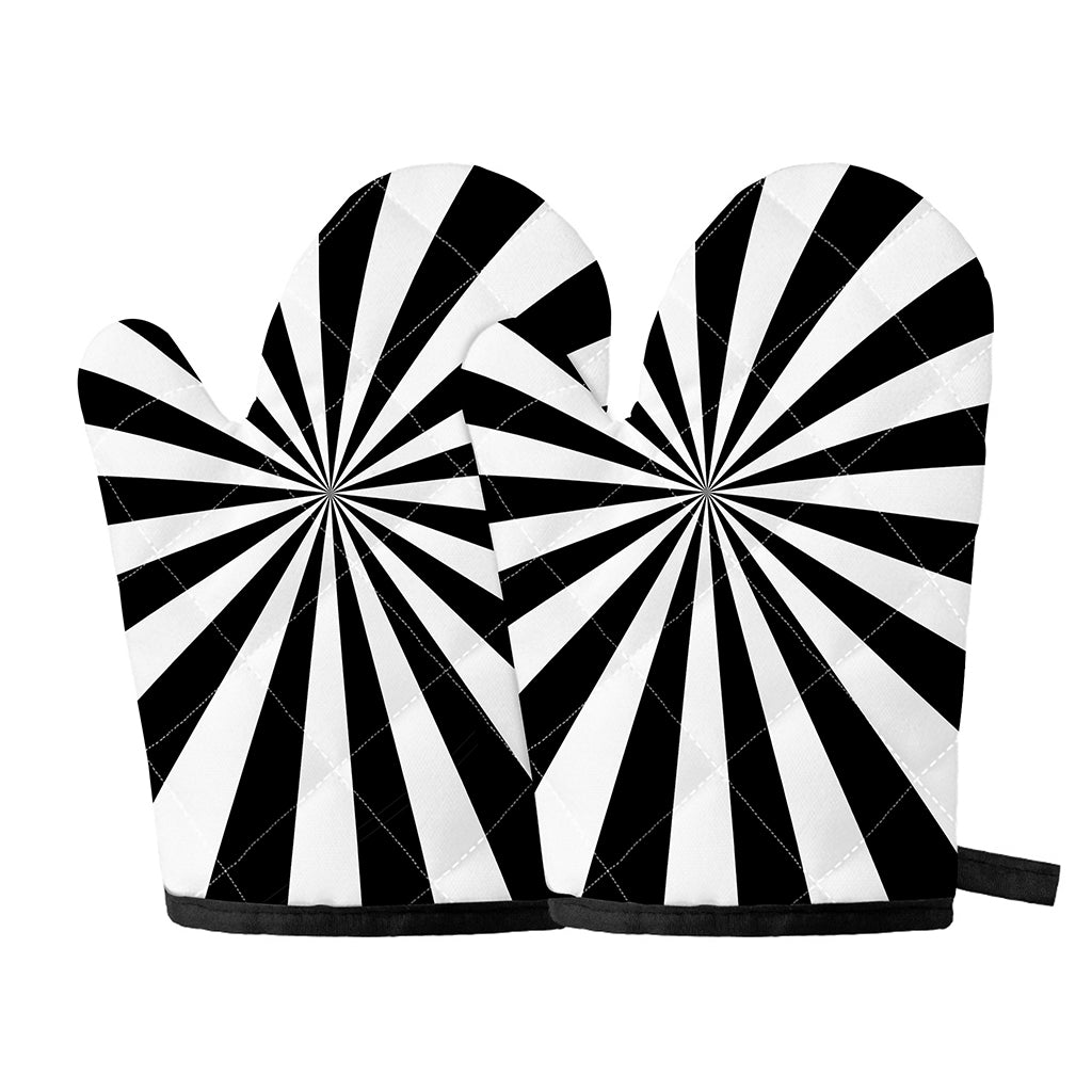 Black And White Radial Rays Print Oven Mitts