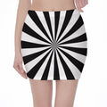 Black And White Radial Rays Print Pencil Mini Skirt