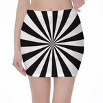 Black And White Radial Rays Print Pencil Mini Skirt