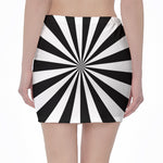 Black And White Radial Rays Print Pencil Mini Skirt