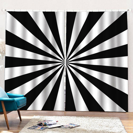 Black And White Radial Rays Print Pencil Pleat Curtains