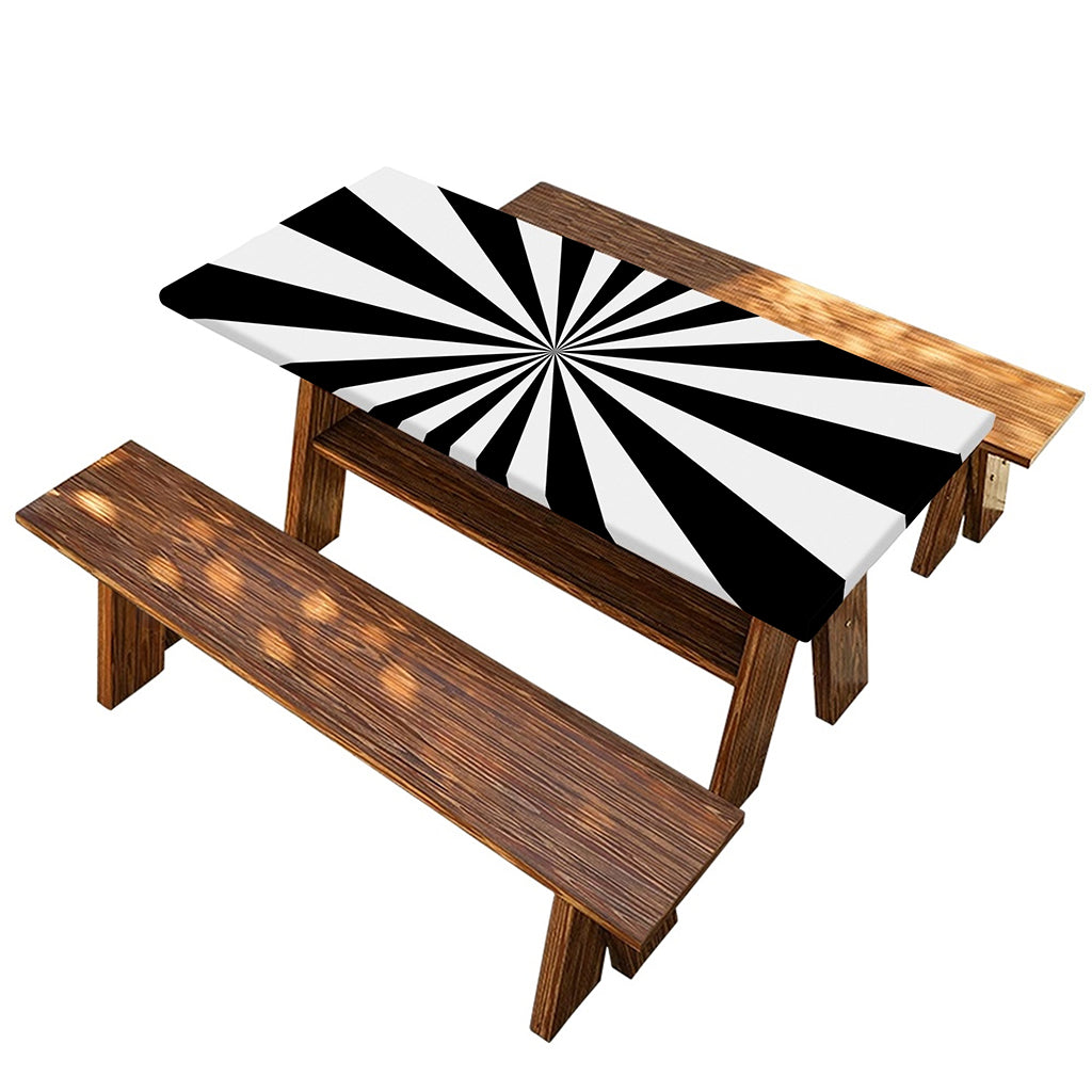 Black And White Radial Rays Print Picnic Table Cover