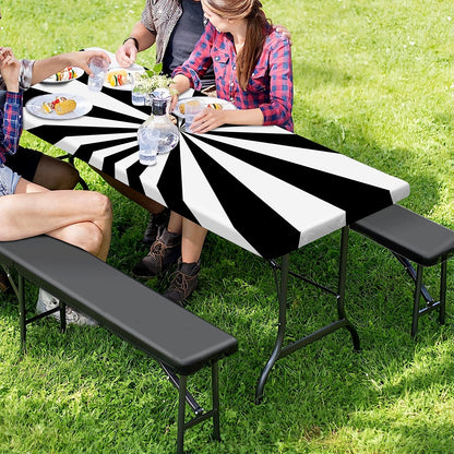 Black And White Radial Rays Print Picnic Table Cover
