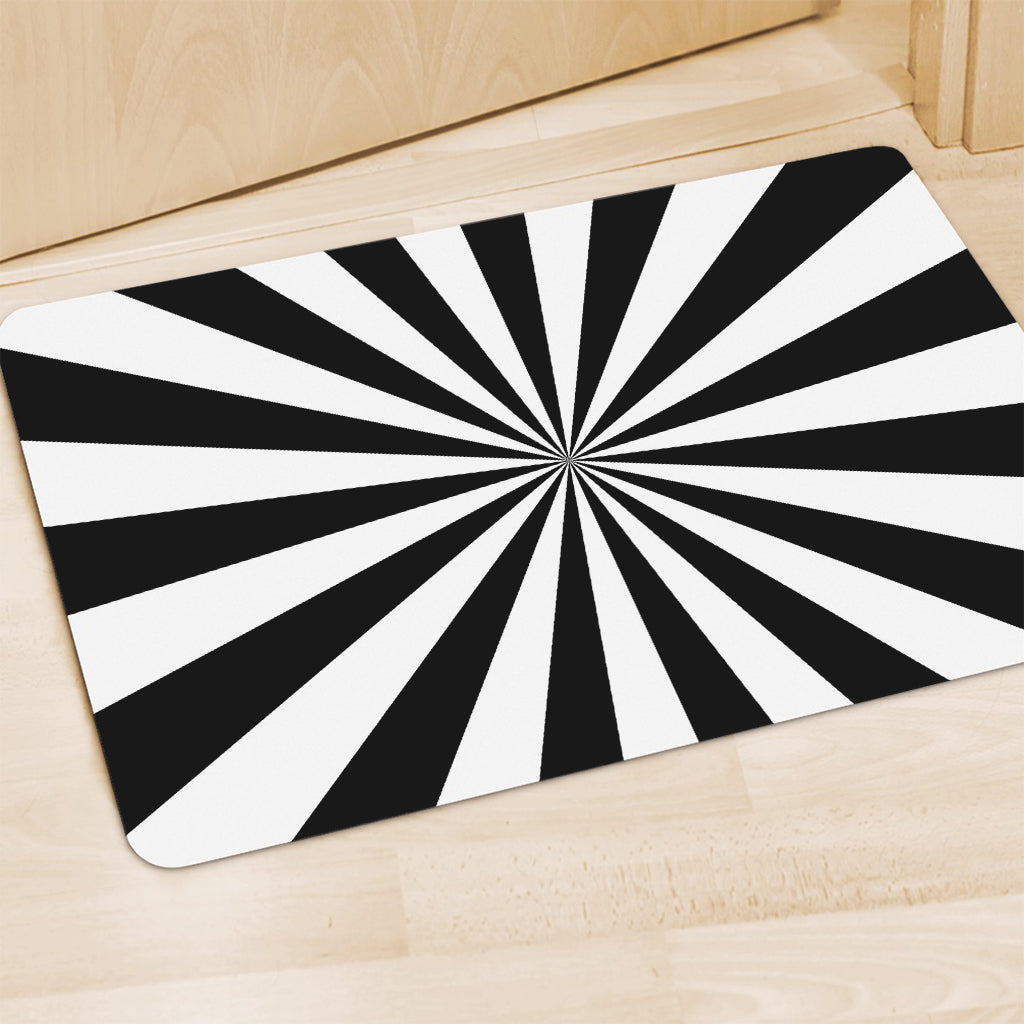 Black And White Radial Rays Print Polyester Doormat