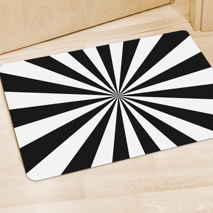 Black And White Radial Rays Print Polyester Doormat