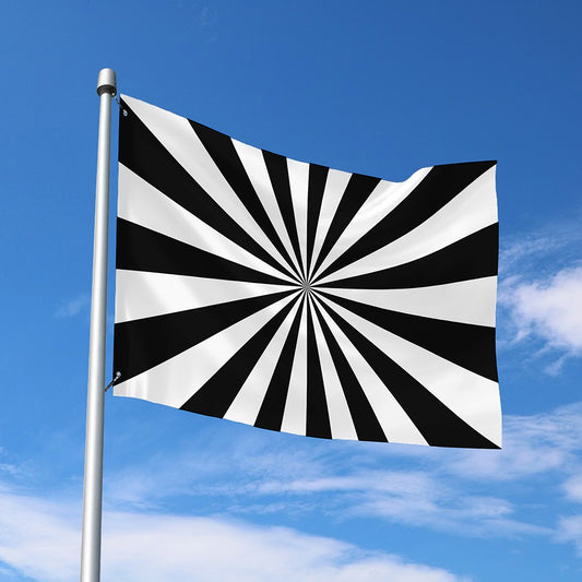 Black And White Radial Rays Print Polyester Flag