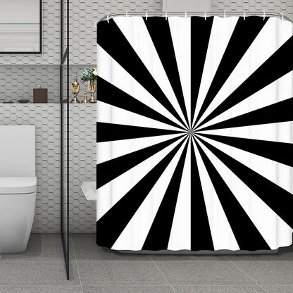 Black And White Radial Rays Print Polyester Shower Curtain