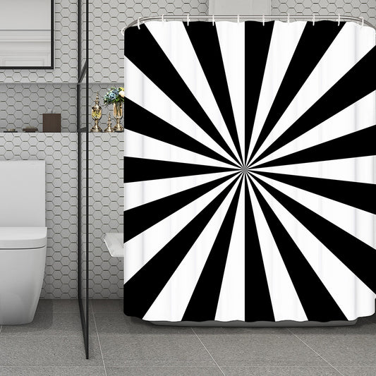 Black And White Radial Rays Print Polyester Shower Curtain