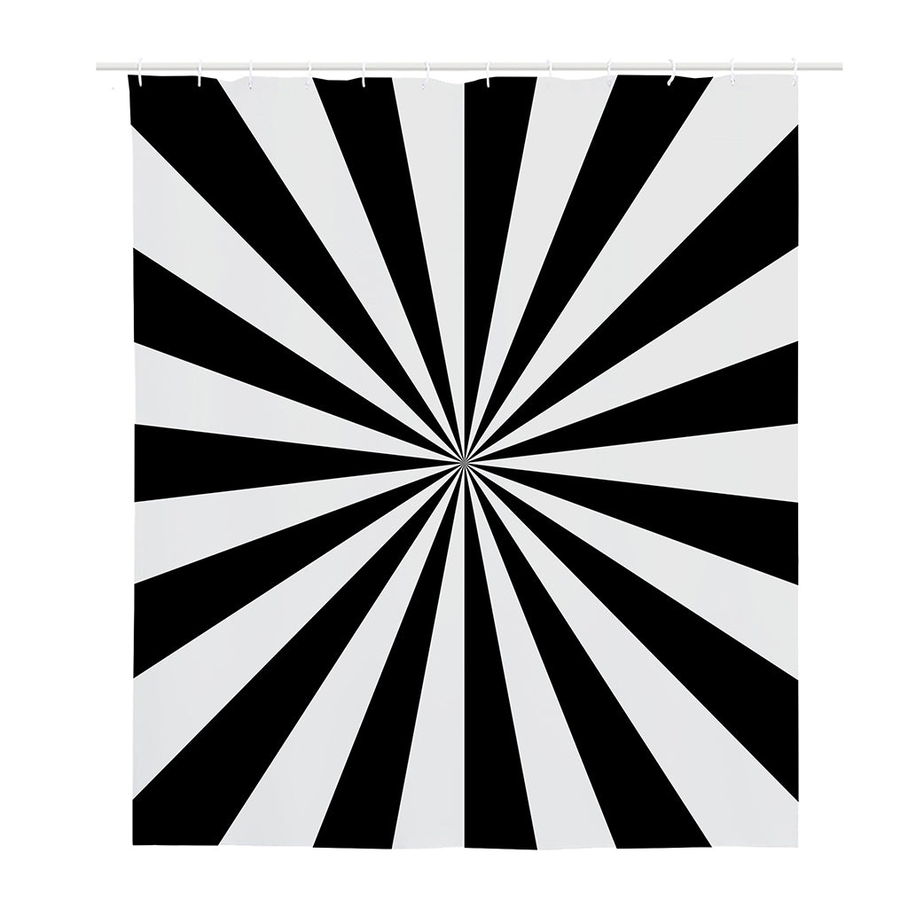 Black And White Radial Rays Print Polyester Shower Curtain