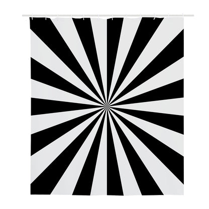 Black And White Radial Rays Print Polyester Shower Curtain